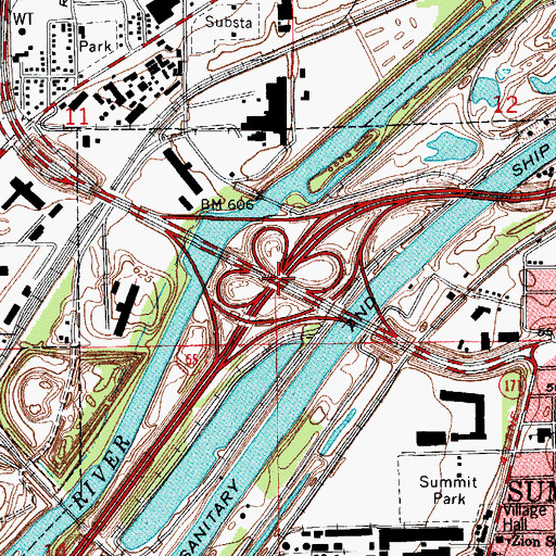 Topographic Map of Interchange 282, IL