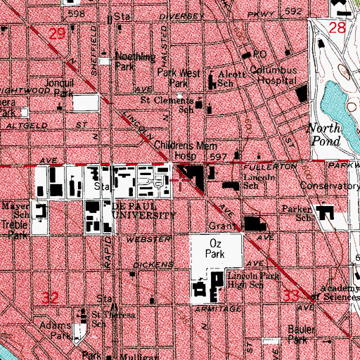 Topographic Map of Lincoln Park Studio of Art, IL