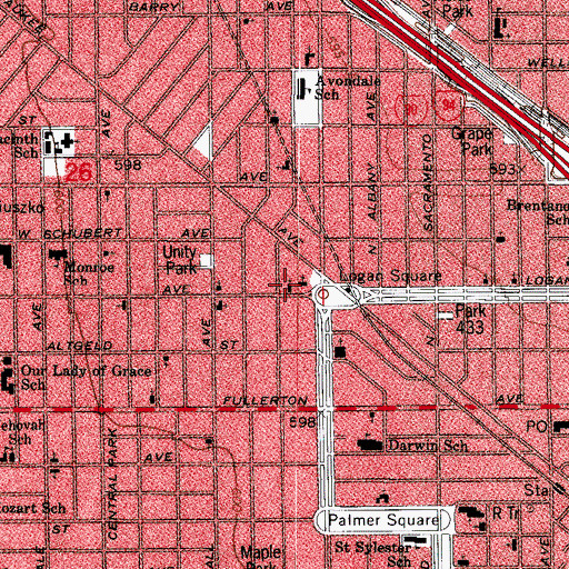 Topographic Map of Logan Square First Baptist Church, IL