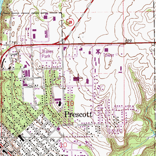 Topographic Map of Prescott High School, WI