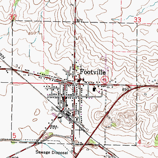Topographic Map of Footville Elementary School, WI