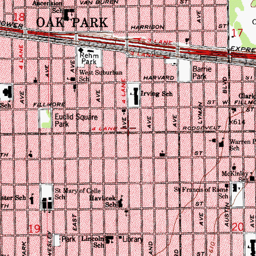 Topographic Map of Oak Park Church of God, IL