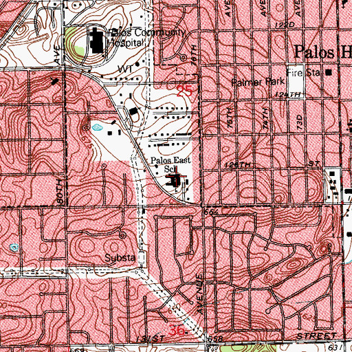 Topographic Map of Palos East Elementary School, IL