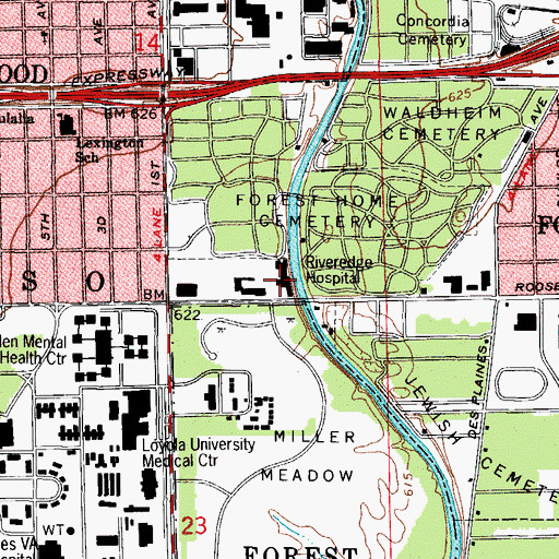 Topographic Map of Riveredge Hospital, IL