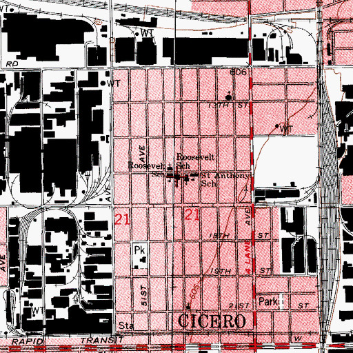 Topographic Map of Roosevelt School, IL