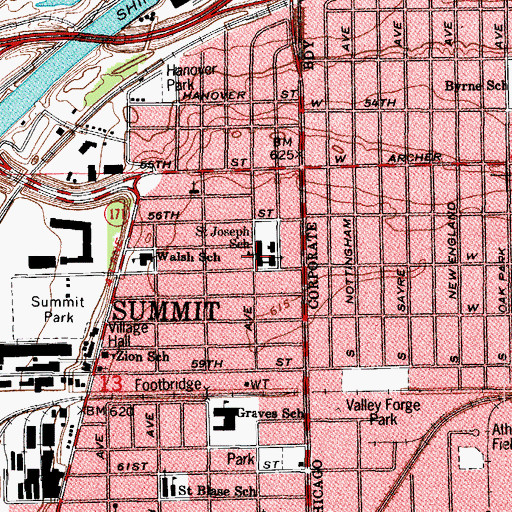 Topographic Map of Saint Joseph School, IL