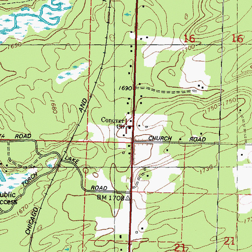 Topographic Map of Conover Church, WI