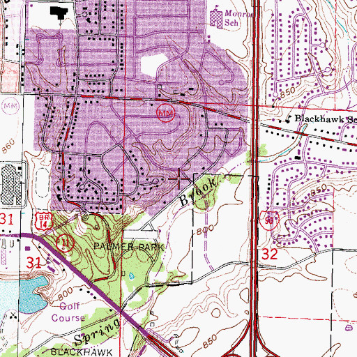 Topographic Map of Blackhawk Meadows Park, WI