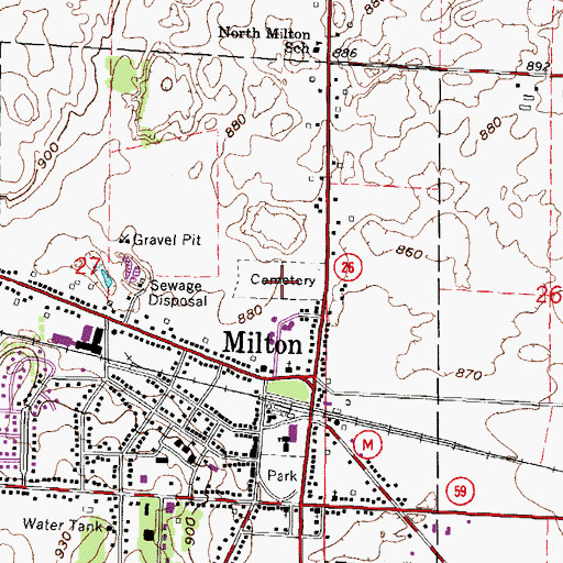 Topographic Map of Milton Cemetery, WI