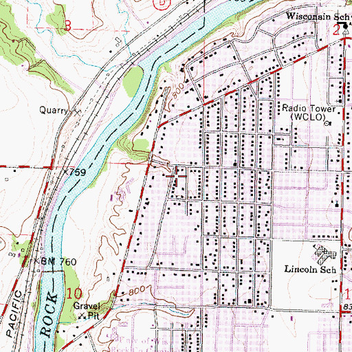 Topographic Map of Pershing Park, WI