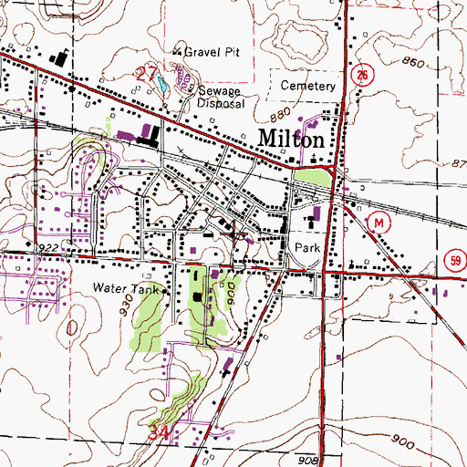 Topographic Map of Whitford Memorial Hall, WI