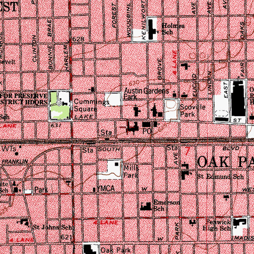 Topographic Map of Unitarian Universalist Parish House, IL