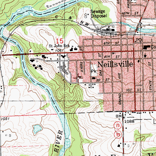 Topographic Map of Calvary Lutheran Church, WI