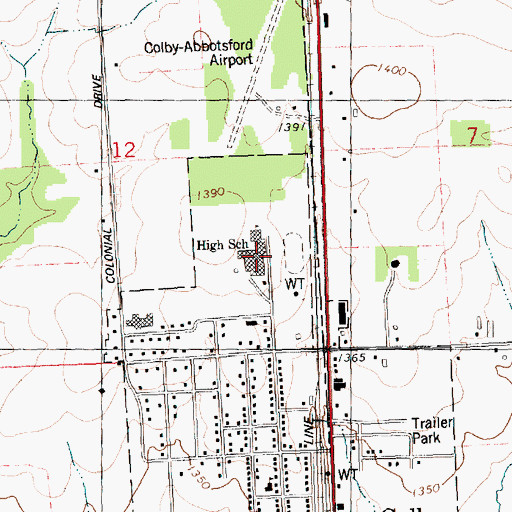 Topographic Map of Colby High School, WI