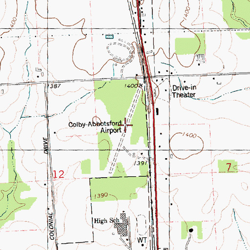 Topographic Map of Colby-Abbotsford Airport (historical), WI
