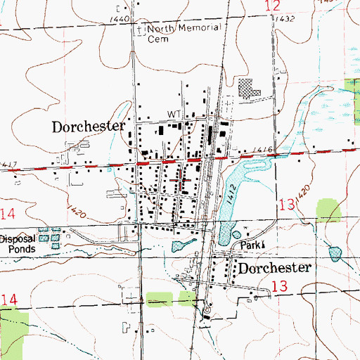 Topographic Map of Peace United Church of Christ, WI