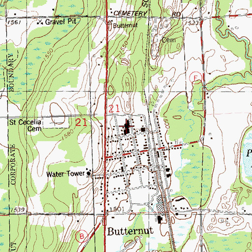 Topographic Map of Butternut High School, WI