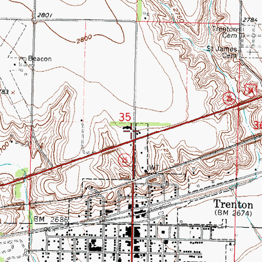 Topographic Map of Trenton, NE