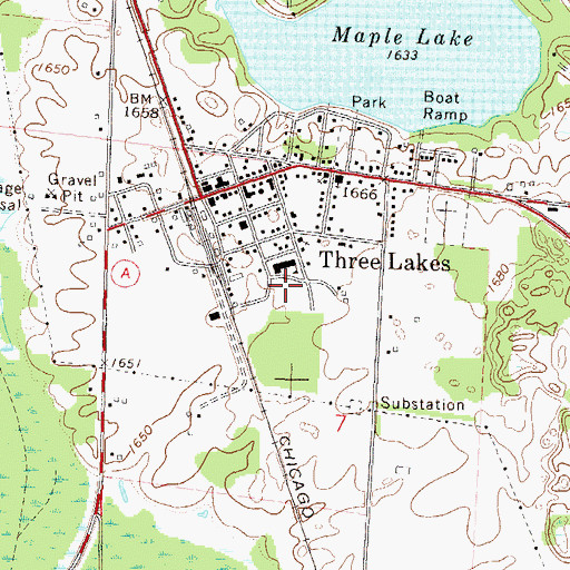 Topographic Map of Three Lakes High School, WI