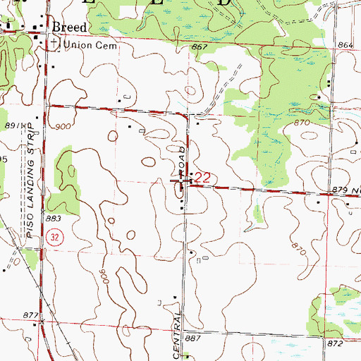 Topographic Map of Breed School (historical), WI