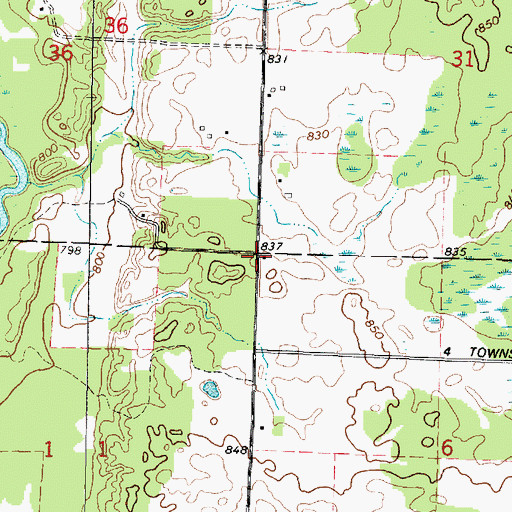 Topographic Map of Four Town School (historical), WI