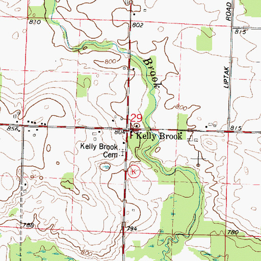 Topographic Map of Kelly Brook School (historical), WI