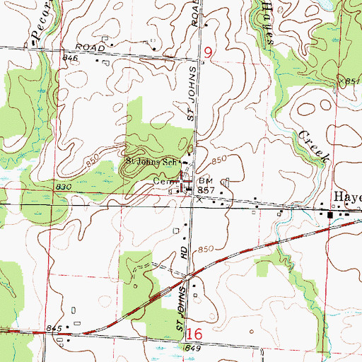 Topographic Map of Saint Johns Cemetery, WI