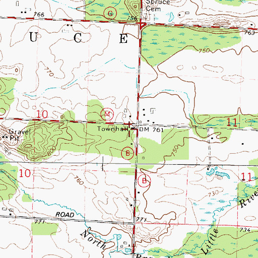 Topographic Map of Spruce Townhall, WI