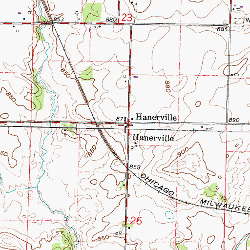 Topographic Map of Hanerville School (historical), WI