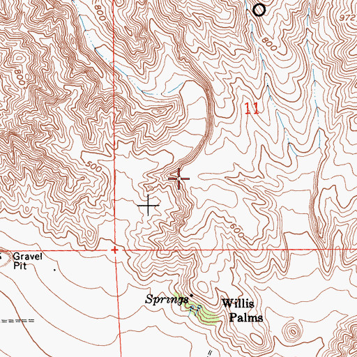 Topographic Map of Willis Palms and West Mesa Trail, CA