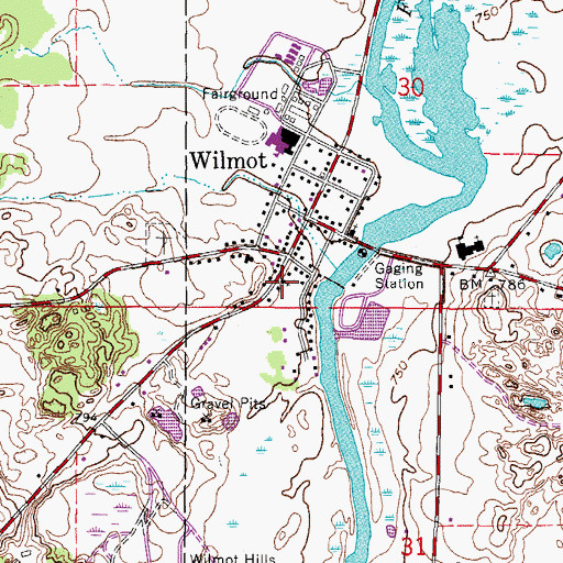 Topographic Map of Wilmot United Methodist Church, WI