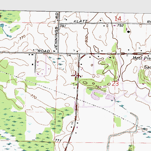 Topographic Map of Oak Grove School (historical), WI