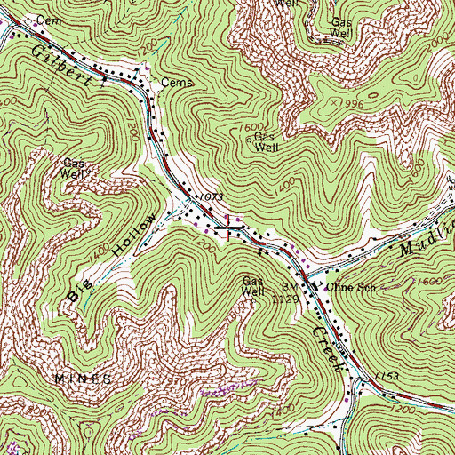 Topographic Map of Gilbert Creek, WV