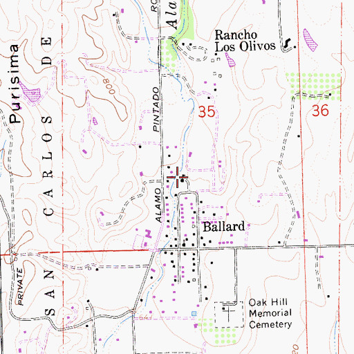 Topographic Map of Ballard Elementary School, CA