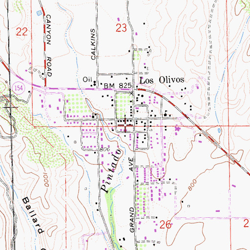 Topographic Map of Los Olivos Post Office, CA