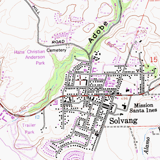 Topographic Map of Solvang School, CA