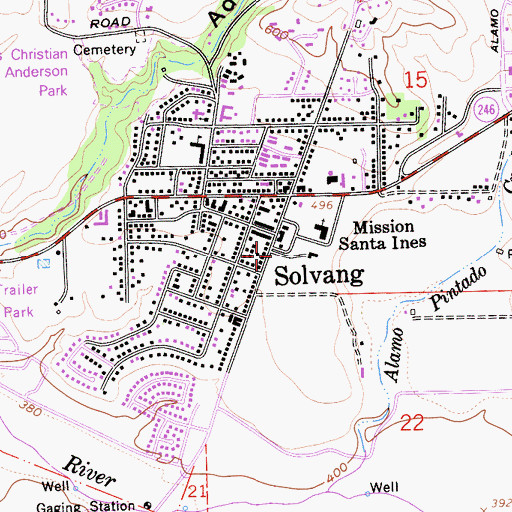 Topographic Map of Solvang Post Office, CA