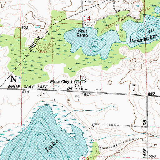 Topographic Map of White Clay Lake Cemetery, WI