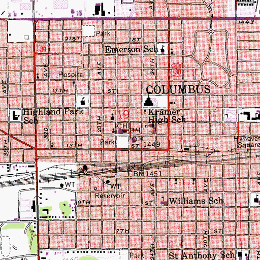 Topographic Map of Columbus Fire Department, NE