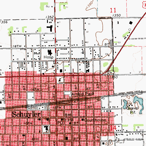 Topographic Map of Schuyler Volunteer Fire Department, NE