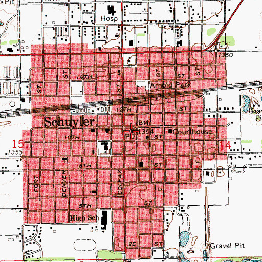 Topographic Map of Schuyler Post Office, NE