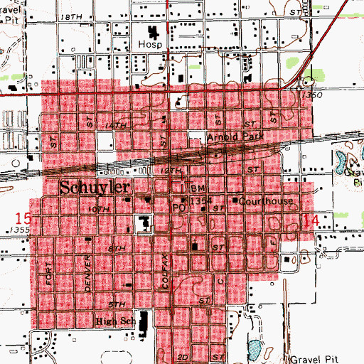 Topographic Map of Schuyler Public Library, NE