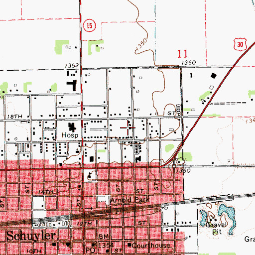 Topographic Map of Schuyler Baptist Church, NE