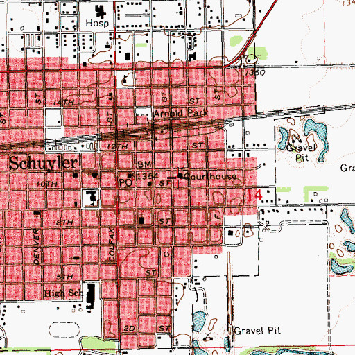 Topographic Map of Colfax County Courthouse, NE