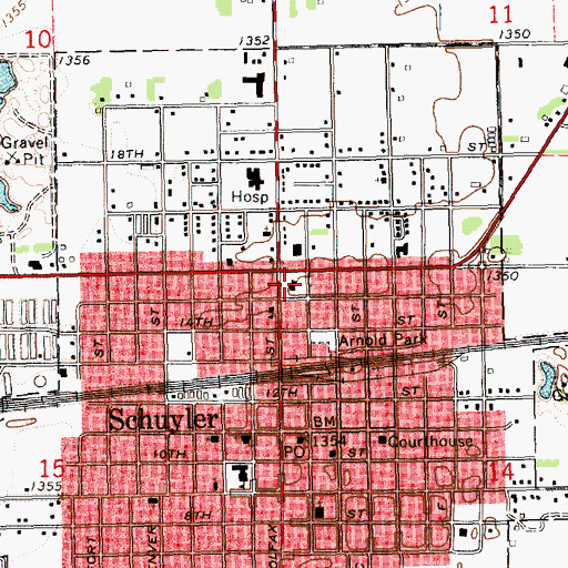 Topographic Map of Schuyler North Ward Elementary School, NE