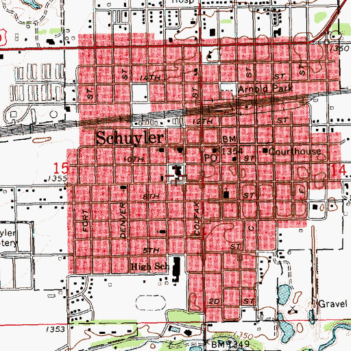 Topographic Map of Schuyler West Ward Elementary School, NE