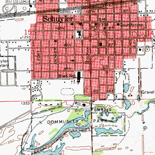 Topographic Map of Schuyler Central High School, NE
