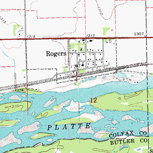 Topographic Map of Rogers, NE
