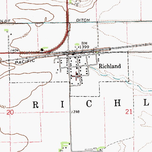 Topographic Map of Richland Grain Incorporated Elevator, NE
