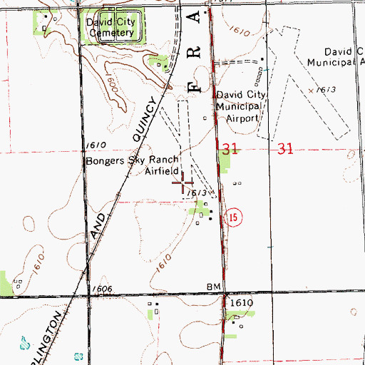 Topographic Map of Bongers Sky Ranch Airfield (historical), NE